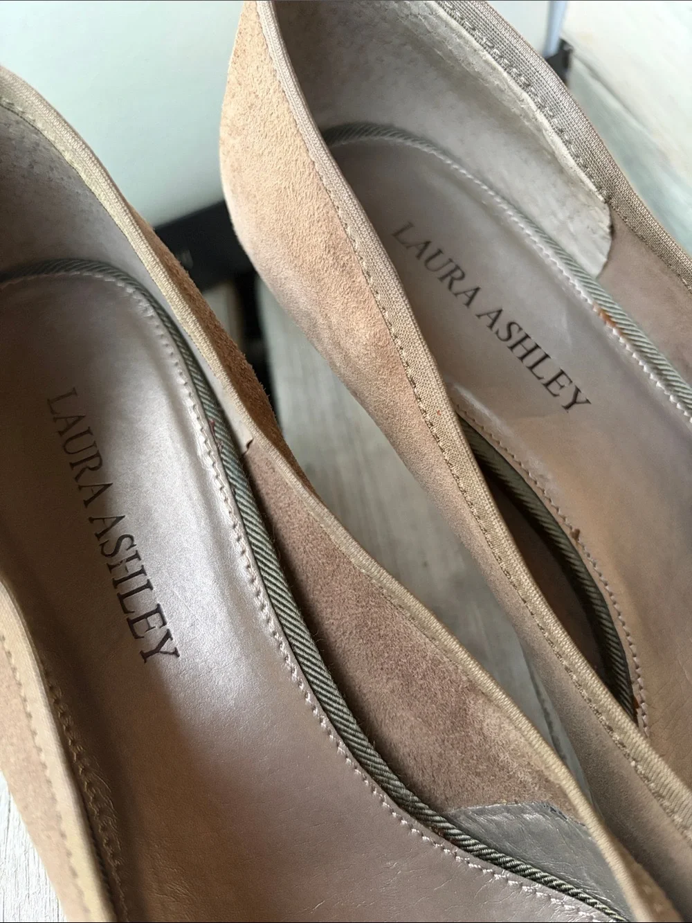 Laura Ashley Tan Suede Low Block Heel Pumps